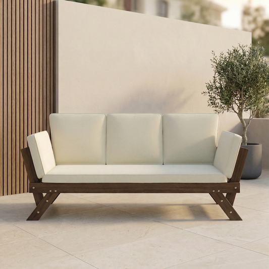 Orlo Acacia Wood Outdoor Daybed Sofa, Walnut