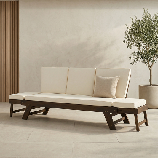 Orlo Acacia Wood Outdoor Daybed Sofa, Walnut