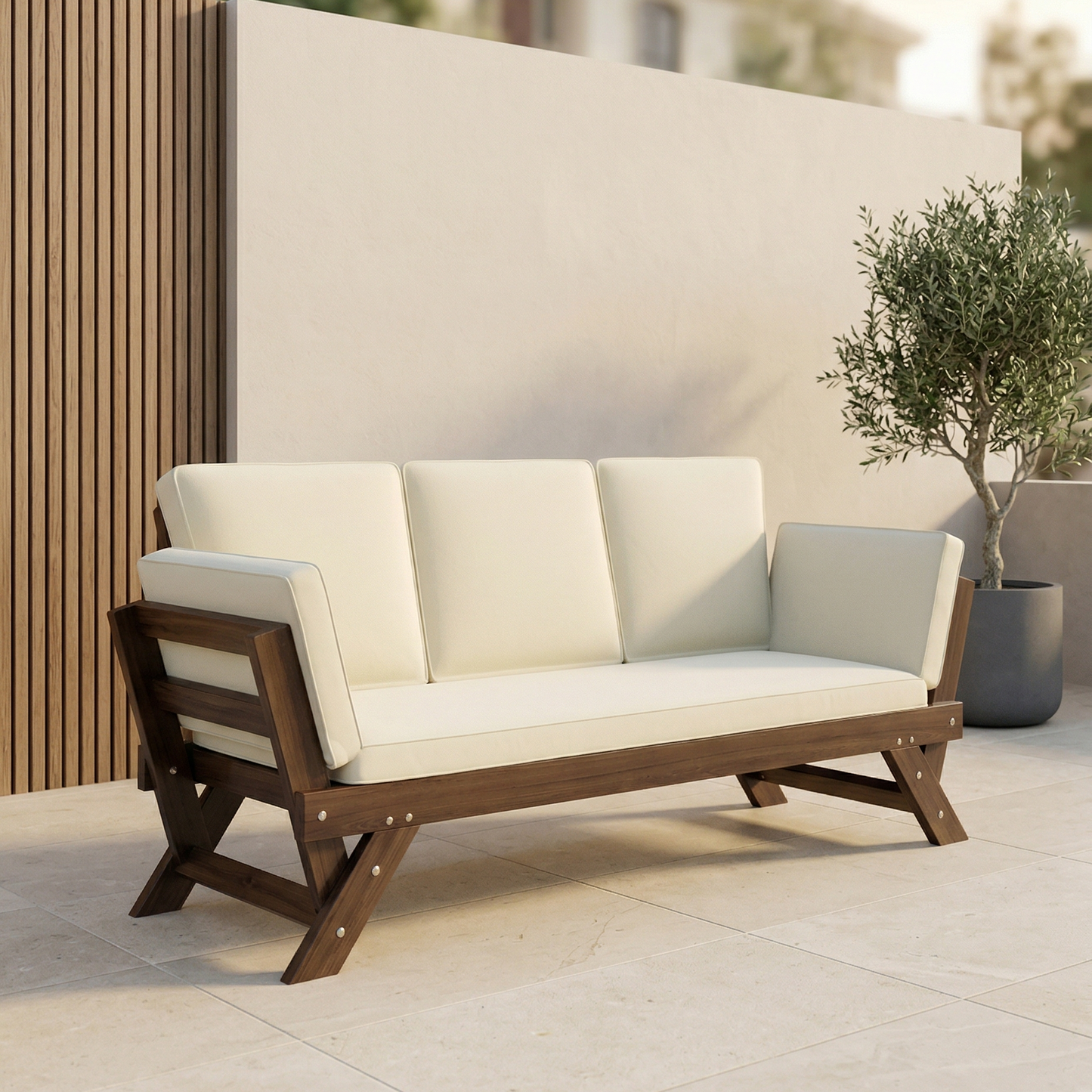 Orlo Acacia Wood Outdoor Daybed Sofa, Walnut
