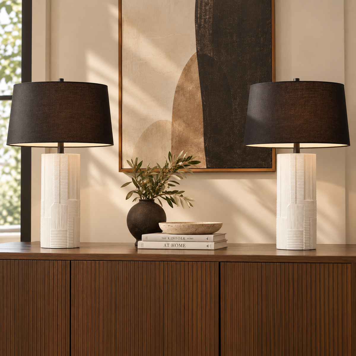 Petra Textured Table Lamps, Cream & Black, Set of 2