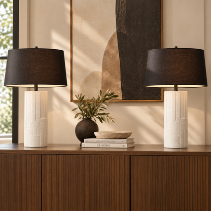 Petra Textured Table Lamps, Cream & Black, Set of 2