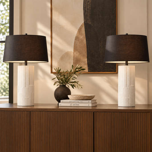 Petra Textured Table Lamps, Cream & Black, Set of 2