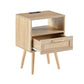 Rattan End table with Power Outlet & USB Ports, Natural