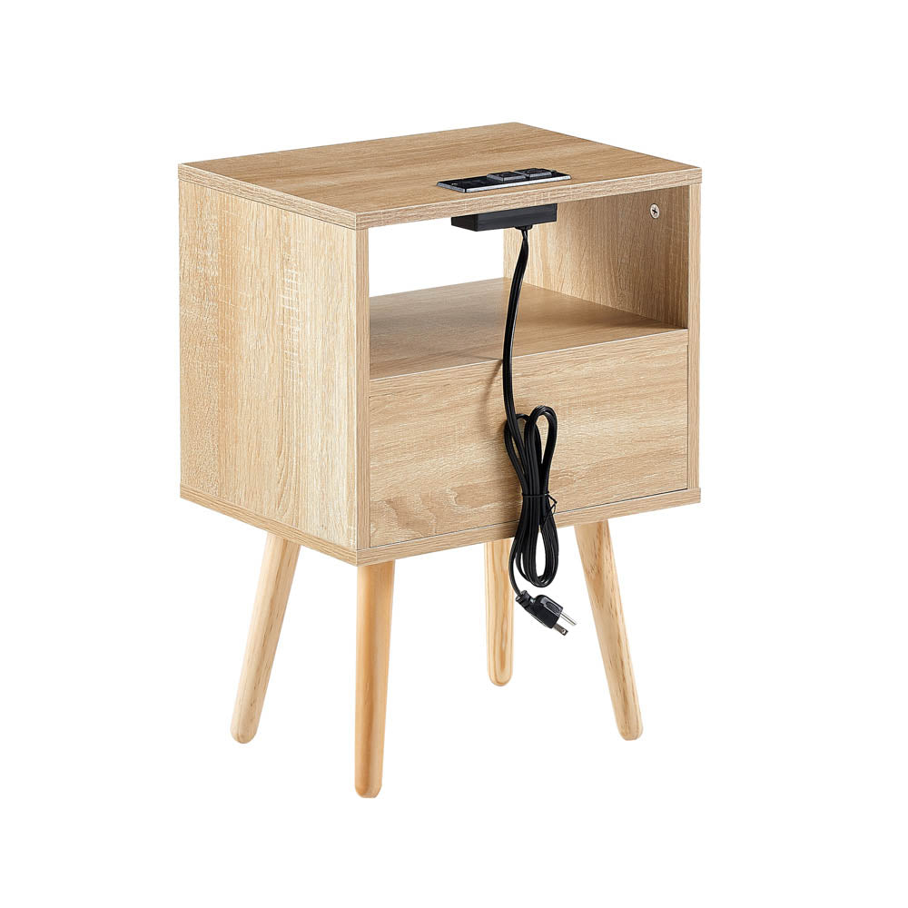 Rattan End table with Power Outlet & USB Ports, Natural