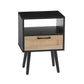 Rattan End table with Power Outlet  & USB Ports, Black