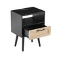 Rattan End table with Power Outlet  & USB Ports, Black