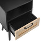 Rattan End table with Power Outlet  & USB Ports, Black