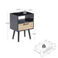 Rattan End table with Power Outlet  & USB Ports, Black
