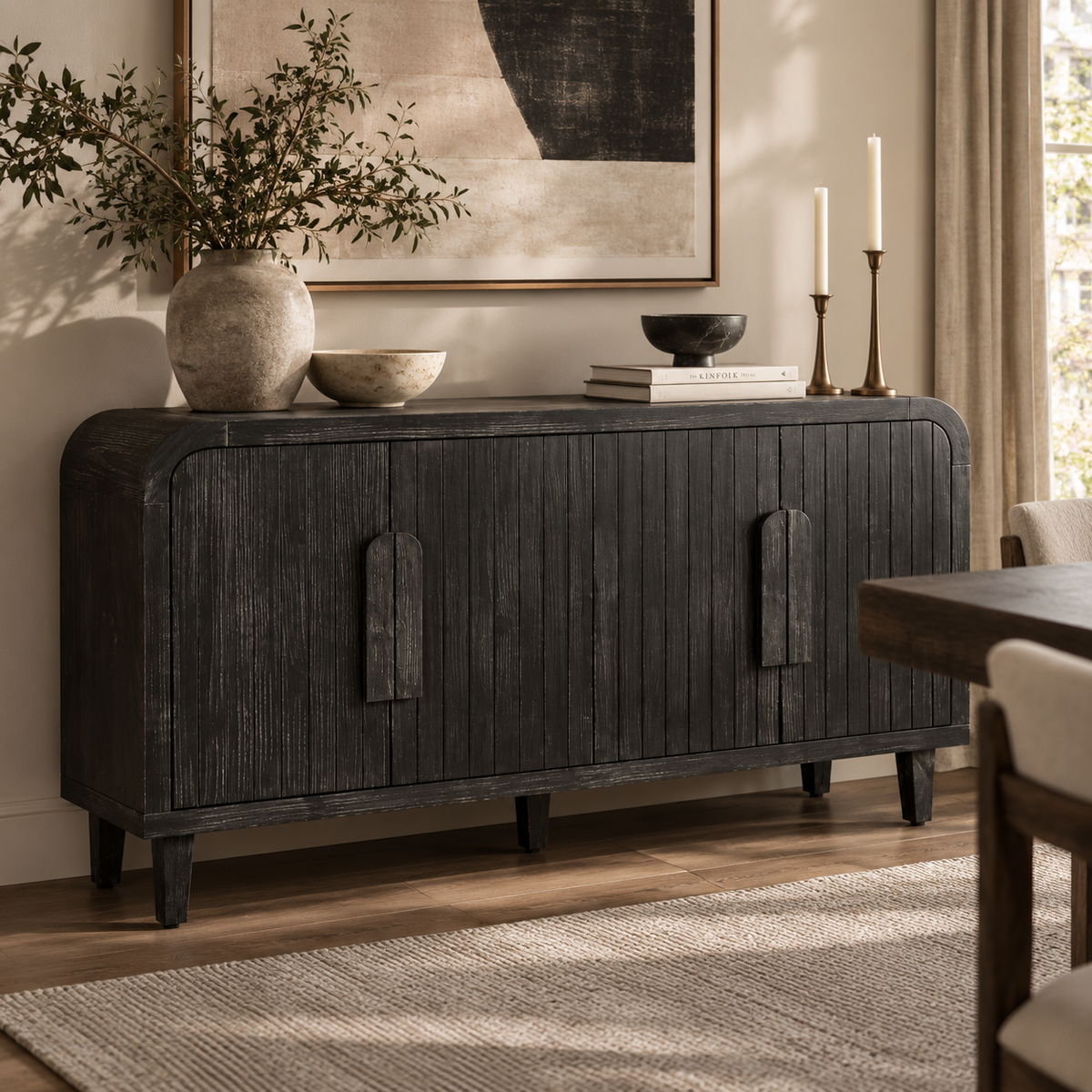 Reeded Black Sideboard