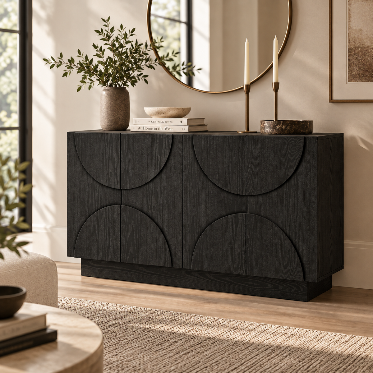 Renzo Sculpted Black Sideboard