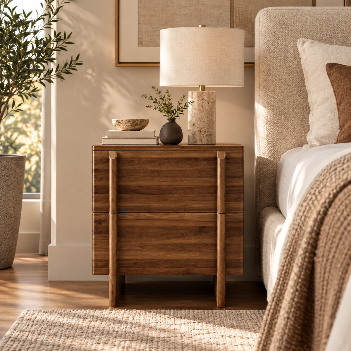Ronan 2-Drawer Nightstand, Walnut