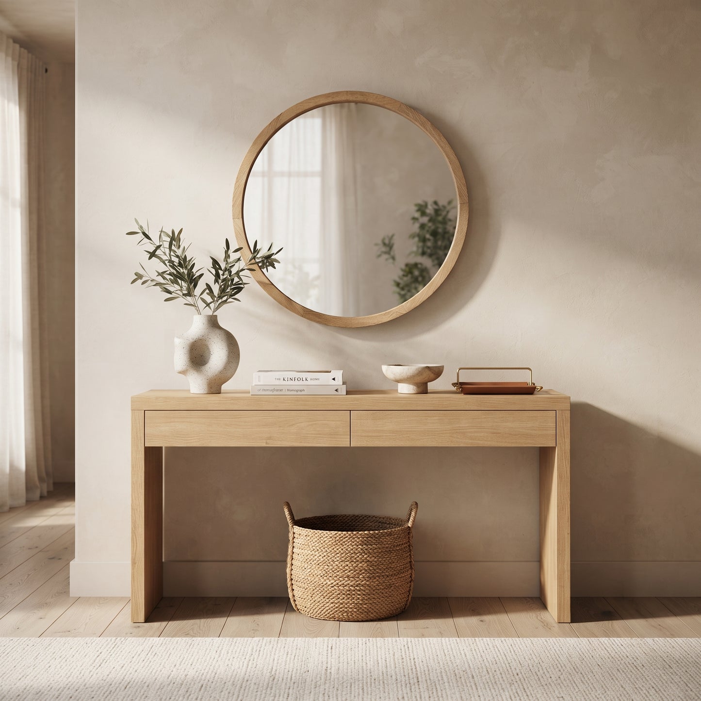 Round Mango Wood Wall Mirror