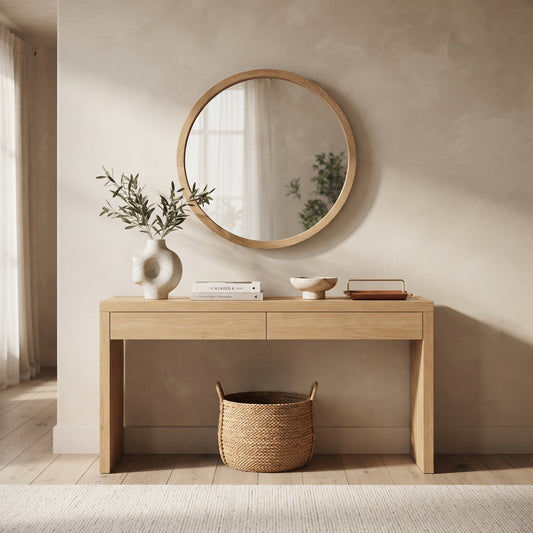 Round Mango Wood Wall Mirror