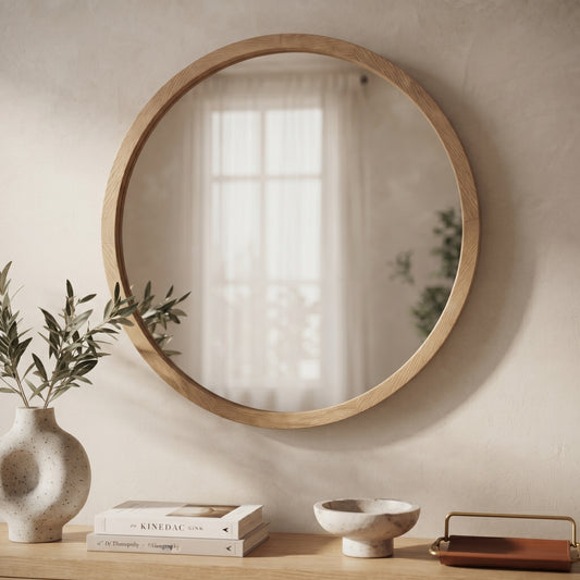 Round Mango Wood Wall Mirror