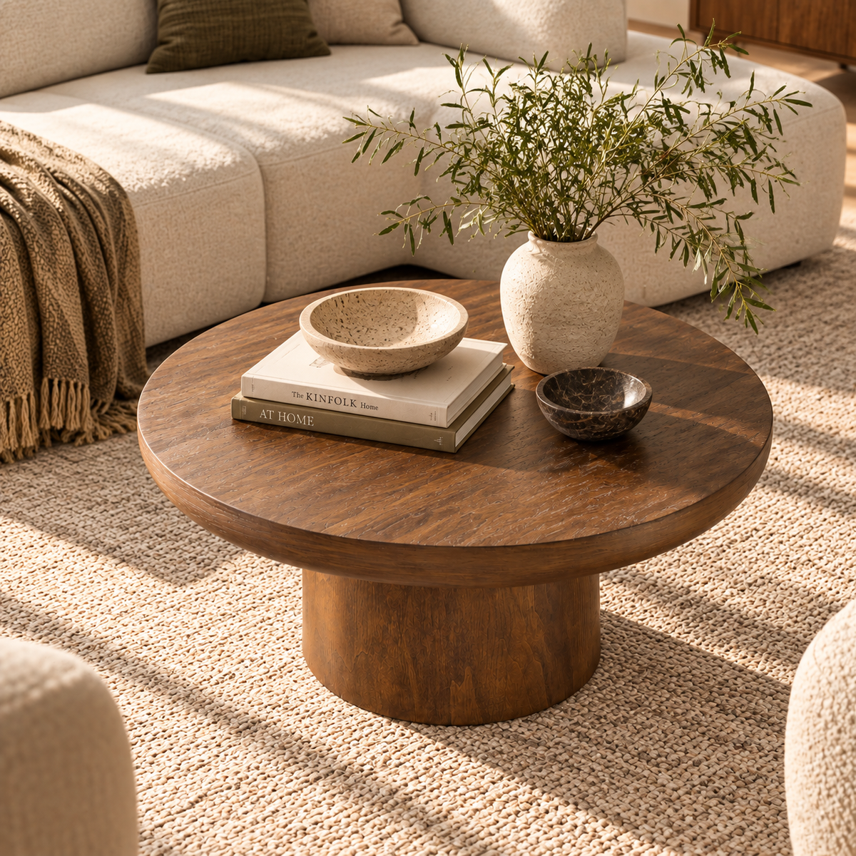 Round Pedestal Coffee Table, Dark Brown