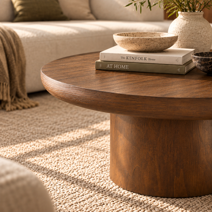 Round Pedestal Coffee Table, Dark Brown