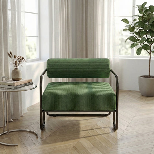 Sculptural Metal Frame Lounge Chair – Olive Corduroy
