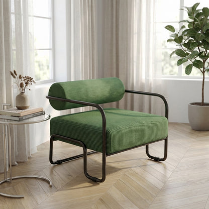 Sculptural Metal Frame Lounge Chair – Olive Corduroy