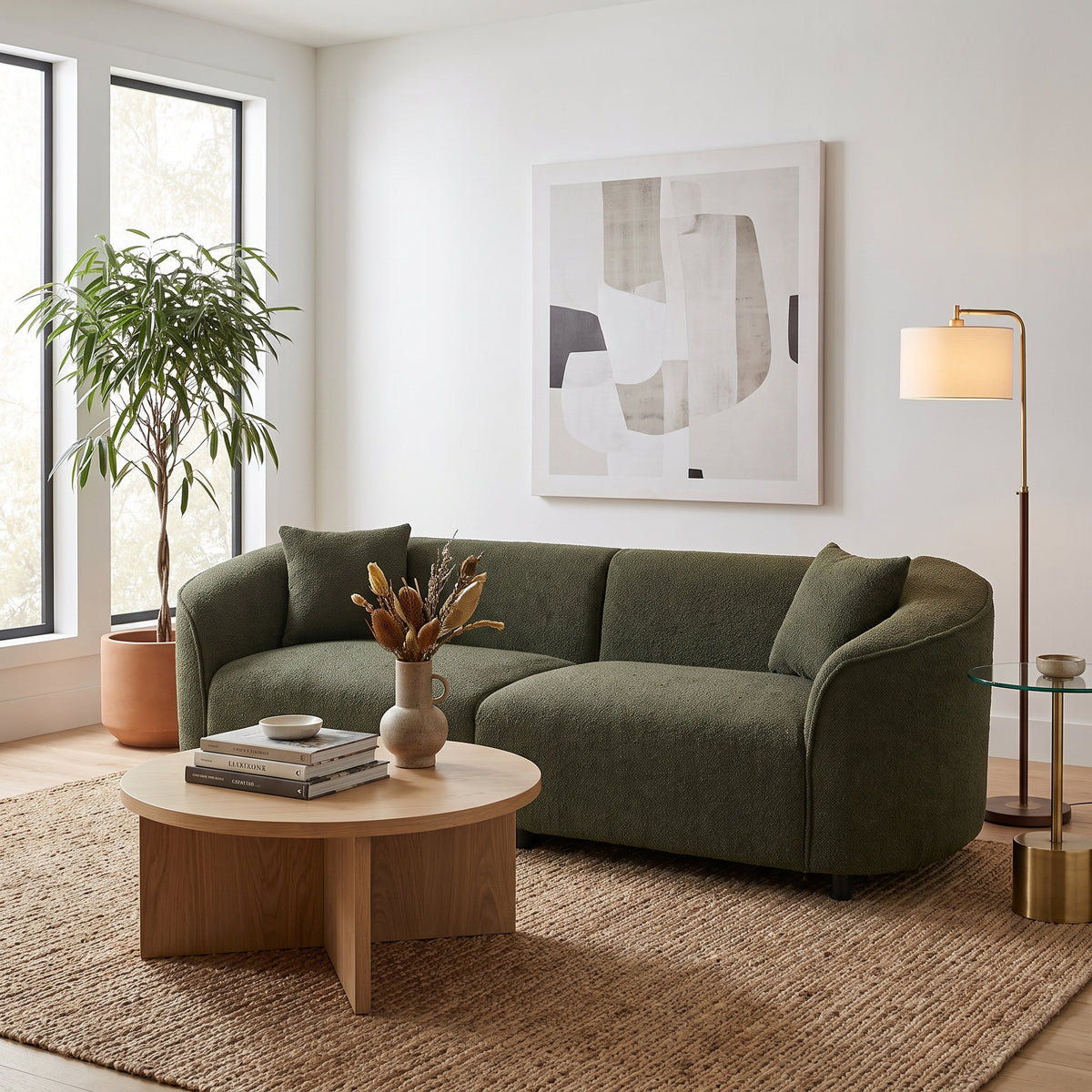 Sloane Curved Upholstered Sofa, Green