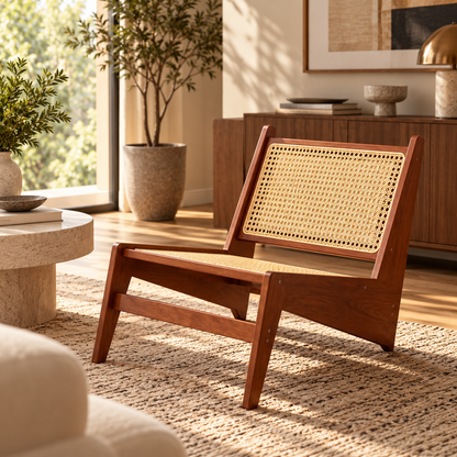 Soren Cane Lounge Chair, Walnut