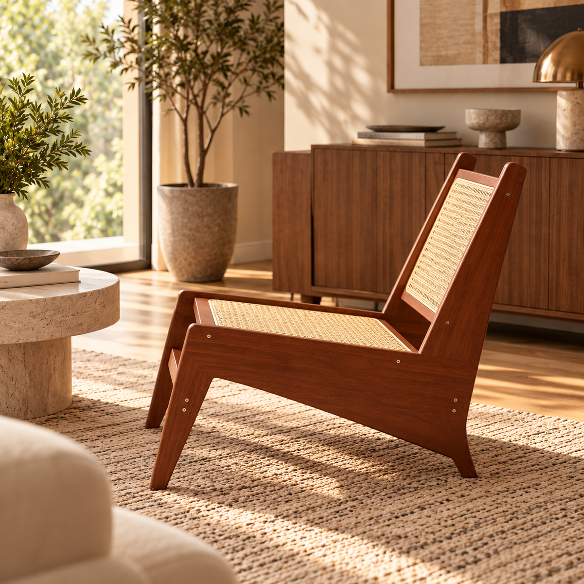 Soren Cane Lounge Chair, Walnut
