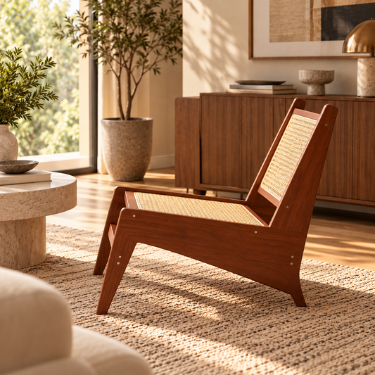 Soren Cane Lounge Chair, Walnut