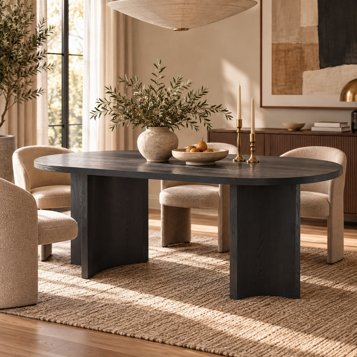 Soren Sculptural Oval Dining Table, Black