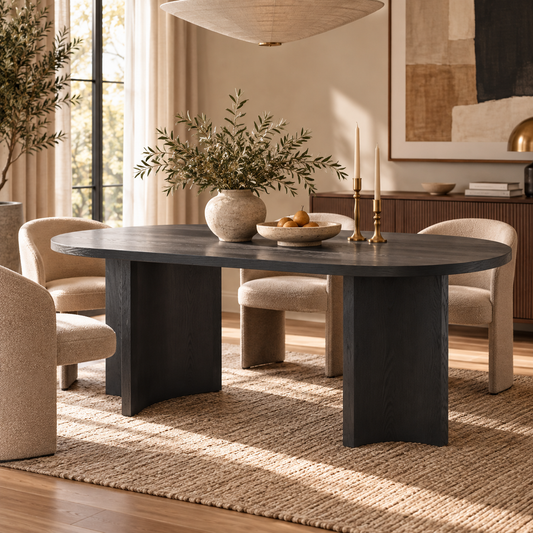 Soren Sculptural Oval Dining Table, Black