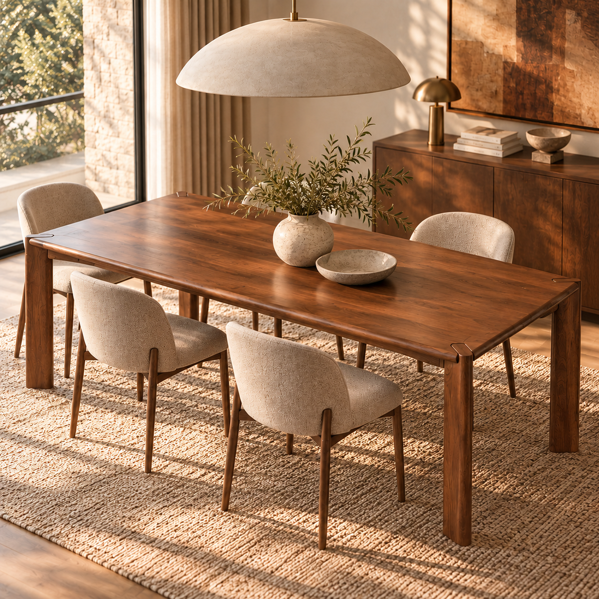 Sullivan Solid Ash Dining Table, Walnut Finish