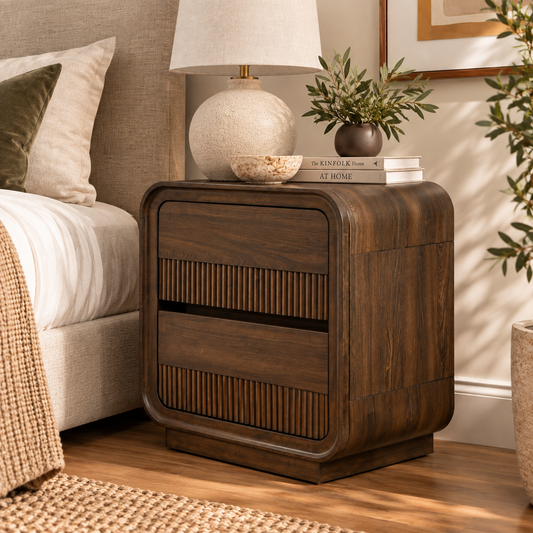 Tobin Fluted 2-Drawer Nightstand, Dark Walnut