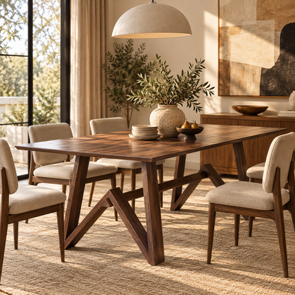 Trimont Solid Wood Trestle Dining Table, Walnut Finish