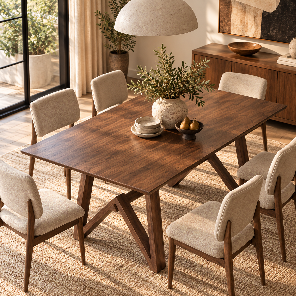 Trimont Solid Wood Trestle Dining Table, Walnut Finish