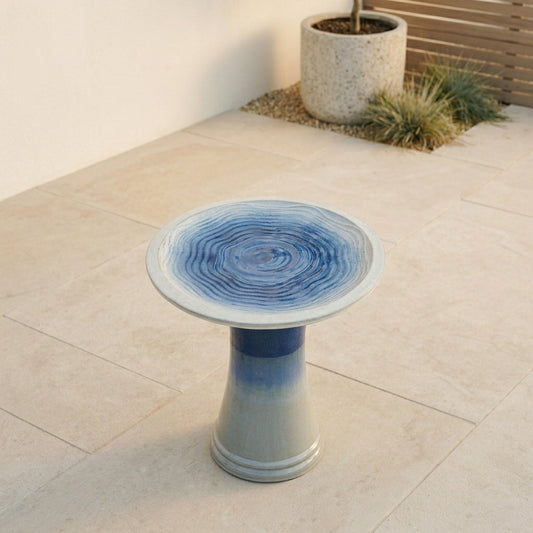 Verda Glazed Ceramic Bird Bath Pedestal, Blue