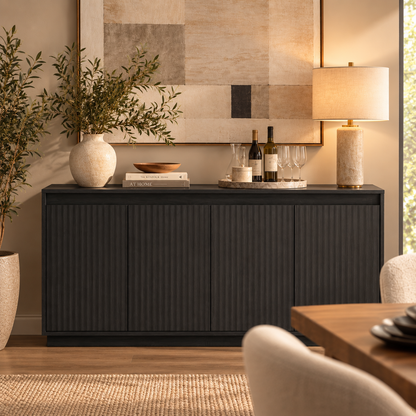 Vesper Fluted 4-Door Sideboard, Black