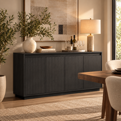 Vesper Fluted 4-Door Sideboard, Black