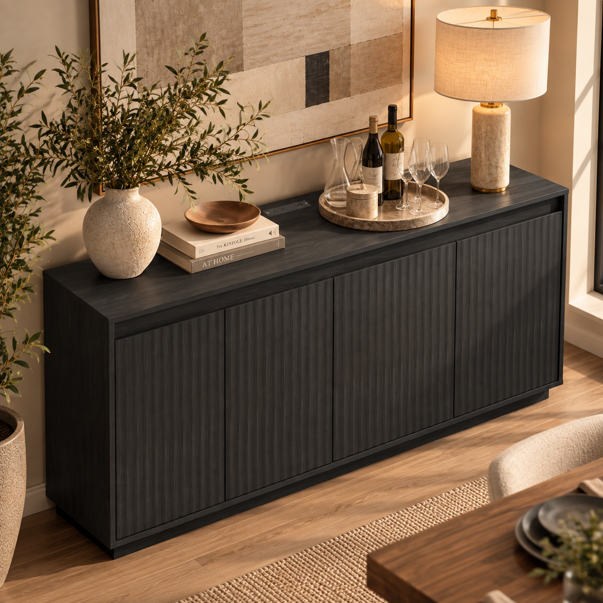 Vesper Fluted 4-Door Sideboard, Black