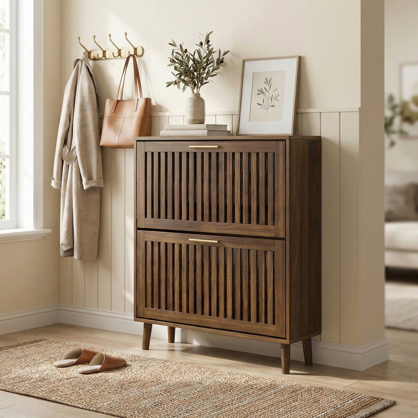 Walnut Shoe Storage Cabinet