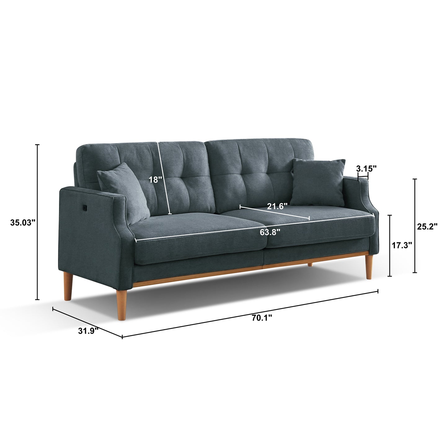 70" Grace Sofa W/Waterproof Fabric, Dark Blue