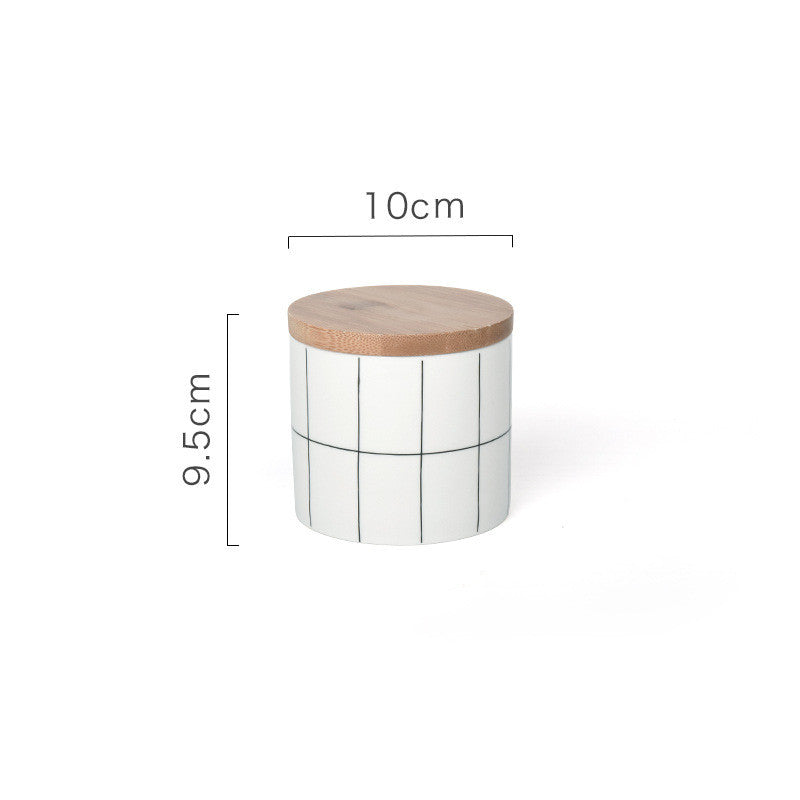 White Ceramic Container With Smooth Wooden Cover
