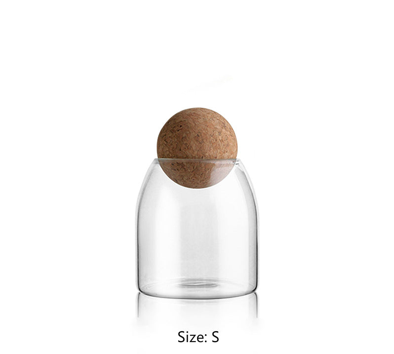 Glass Container with Cork Ball Top