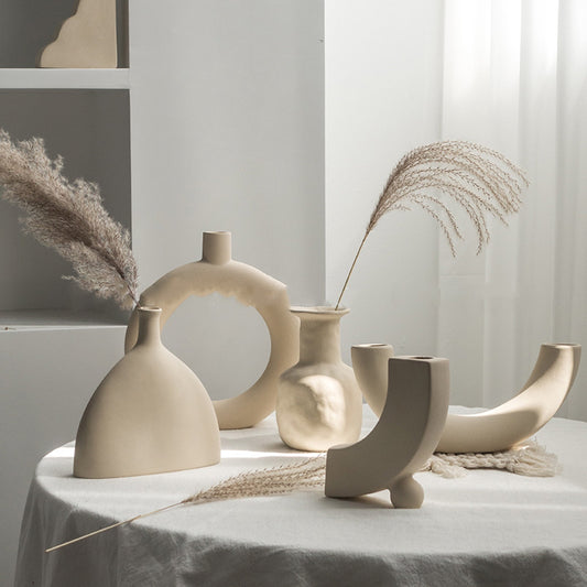 Powdery Beige Abstract Ceramic Vases