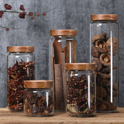 Borosilicate Glass and Acacia Wood  Storage Jars