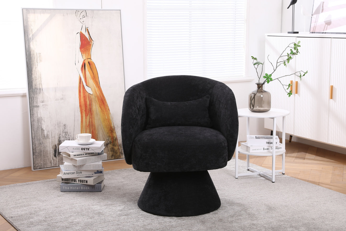 Swivel Barrel Armchair, Black