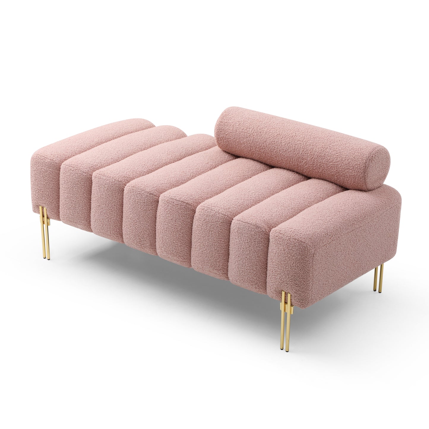 Channel Upholstered Faux Sherpa Bench