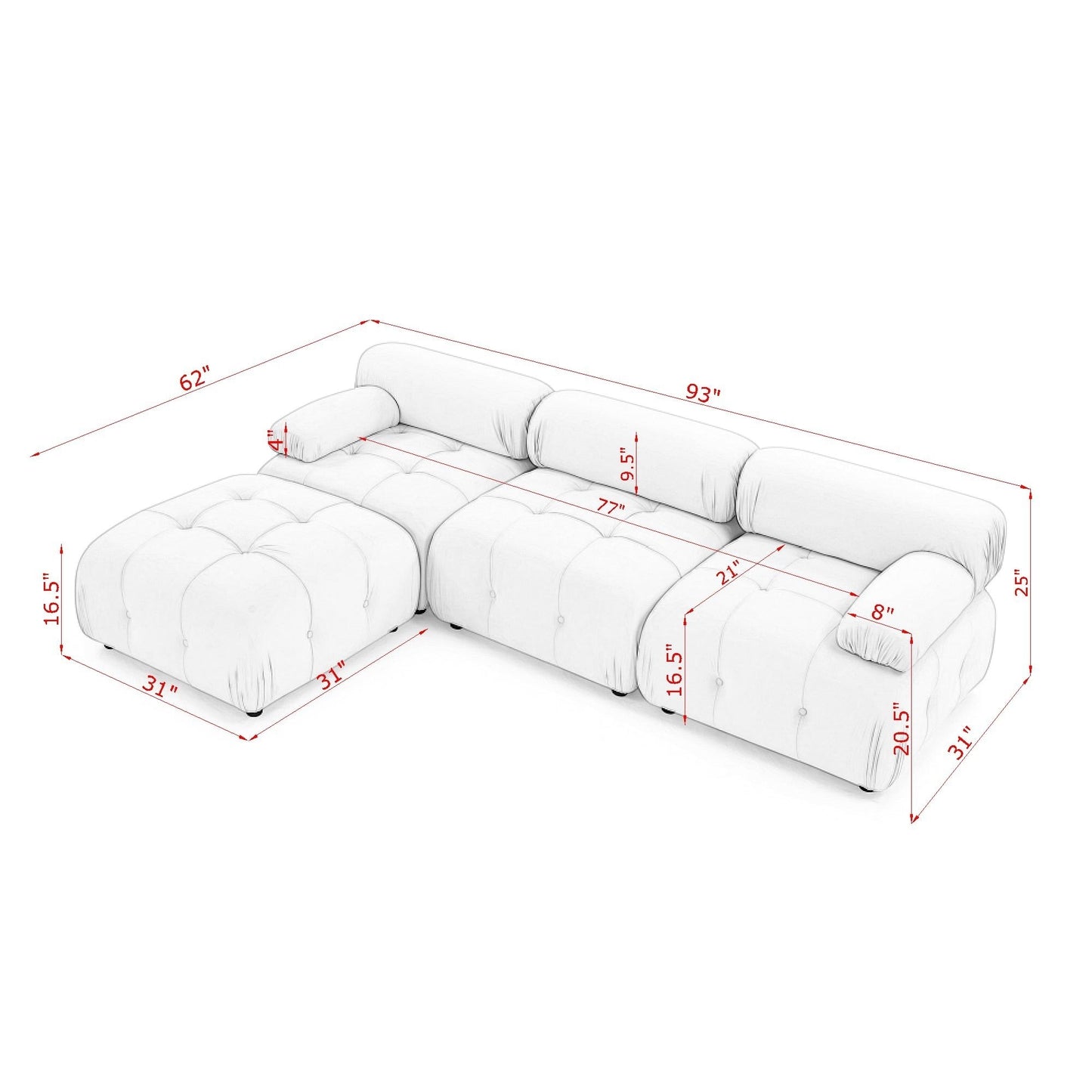 93" Modular Sectional Sofa, Ivory