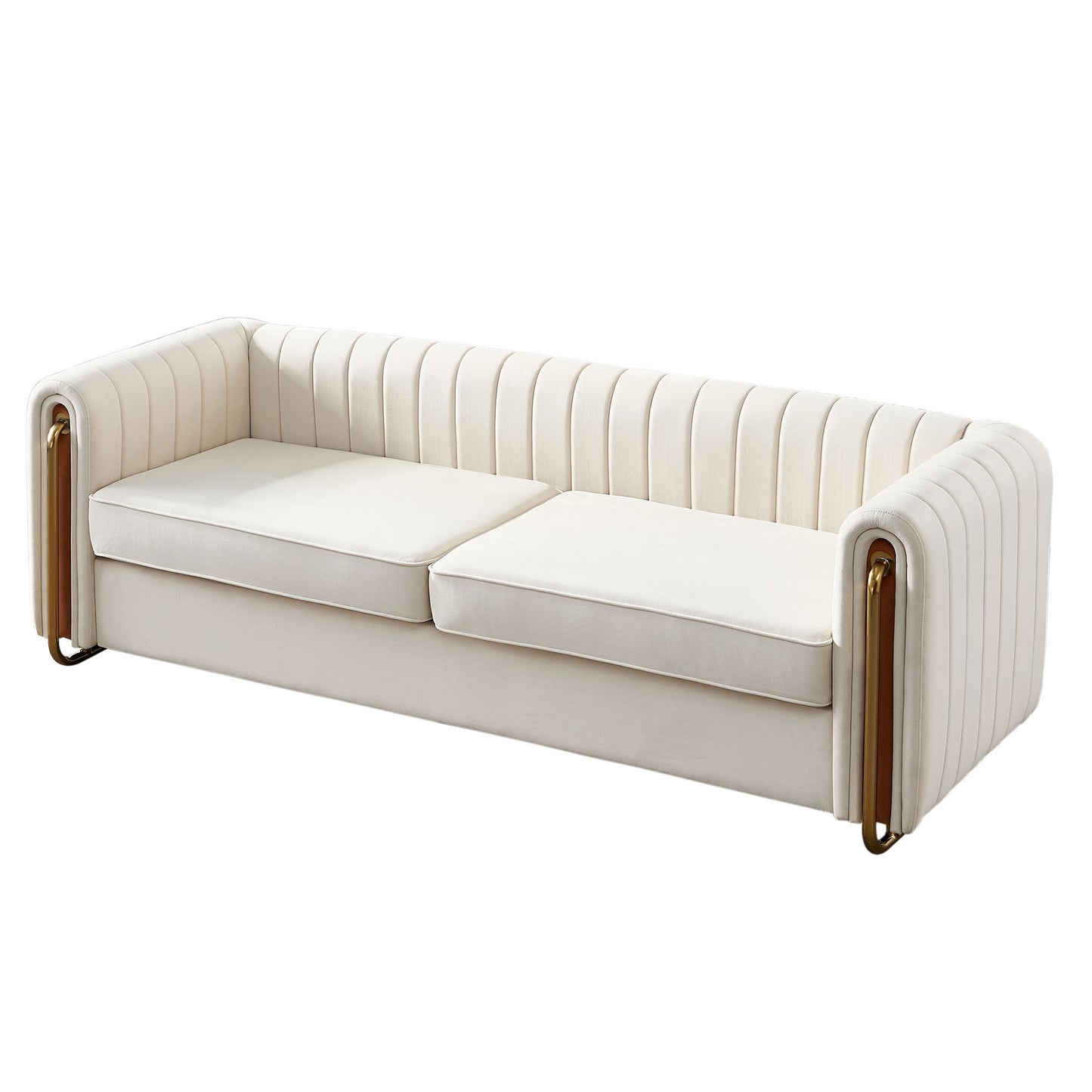 84" Channel Velvet Sofa, Beige