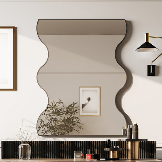 Wavy Wall Mirror, Black 30"x35"