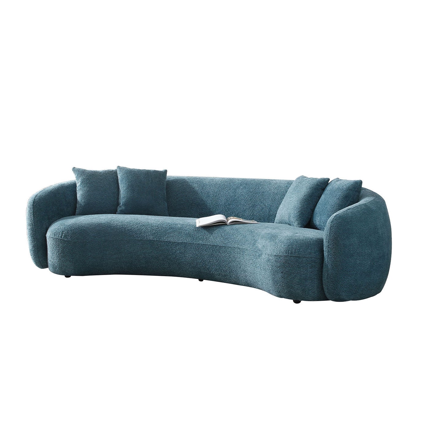 Blue Boucle Curved Sofa, 102''