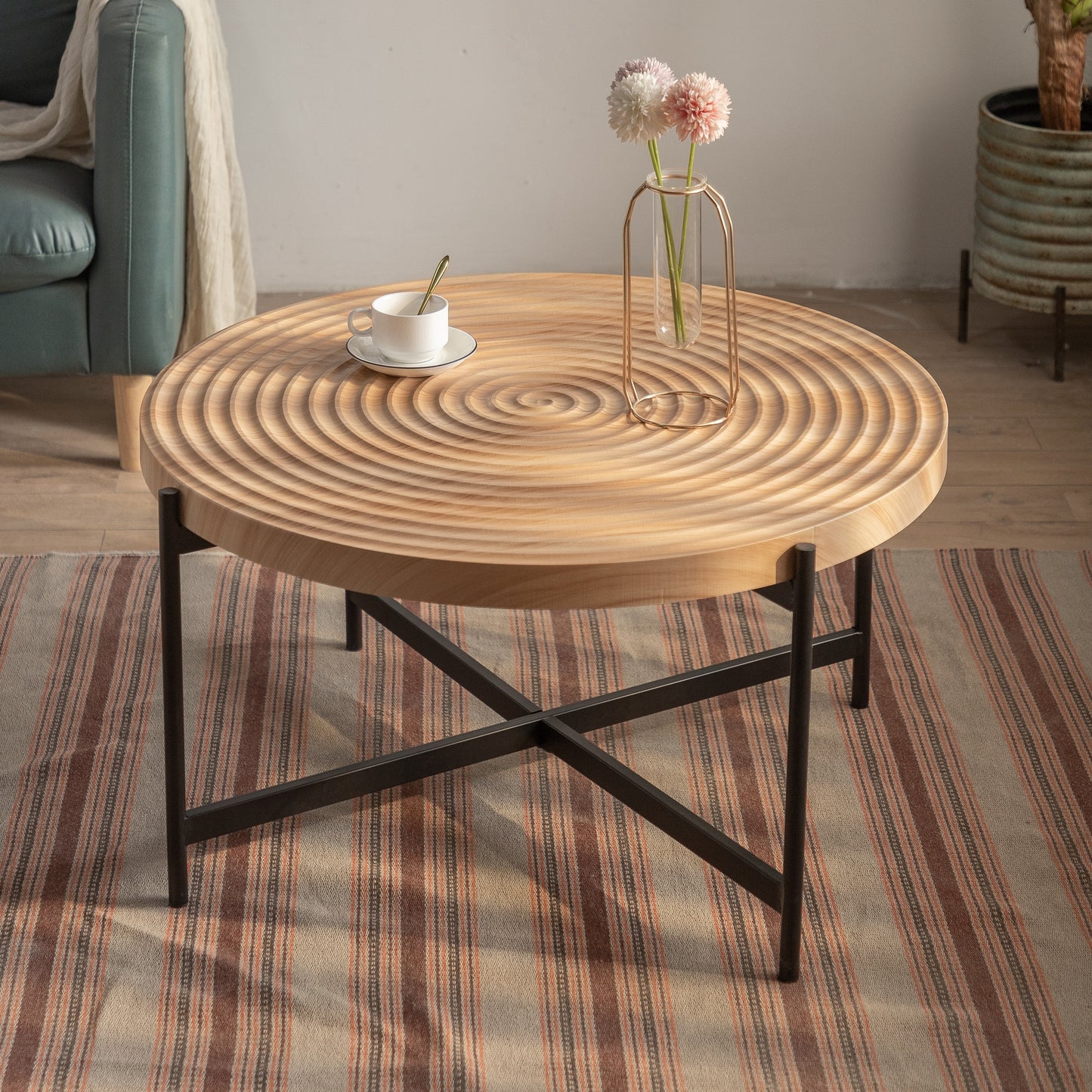 Textured Spiral Design Round Coffee Table , 33"