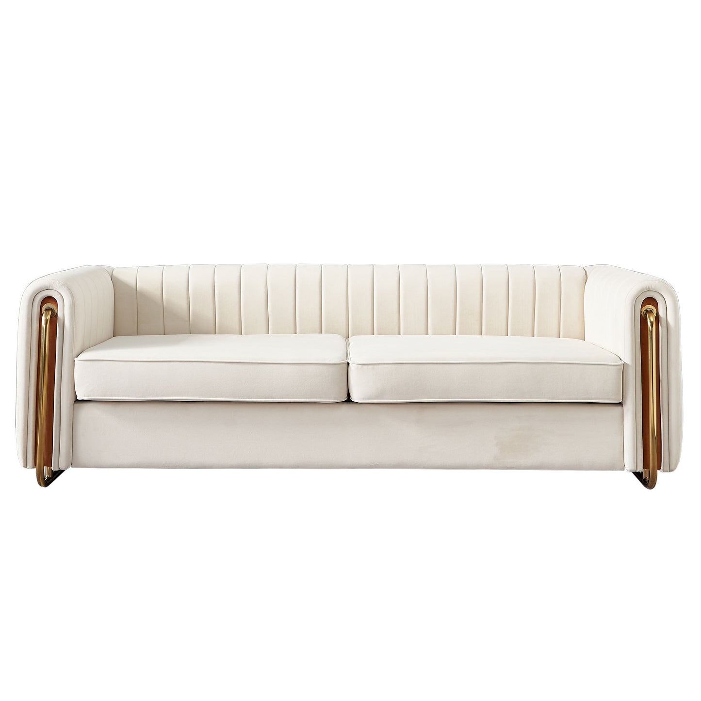 84" Channel Velvet Sofa, Beige